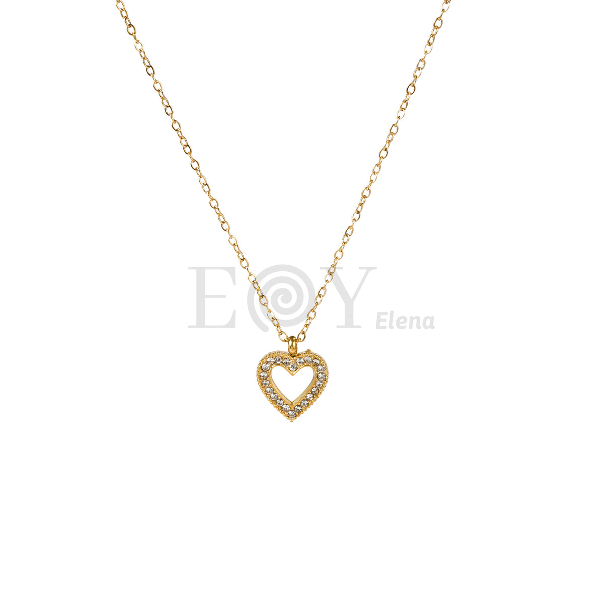 Collar corazón hueco circonitas acero