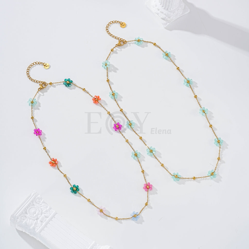 Collar flores color acero