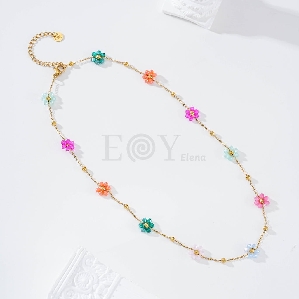 Collar flores color acero