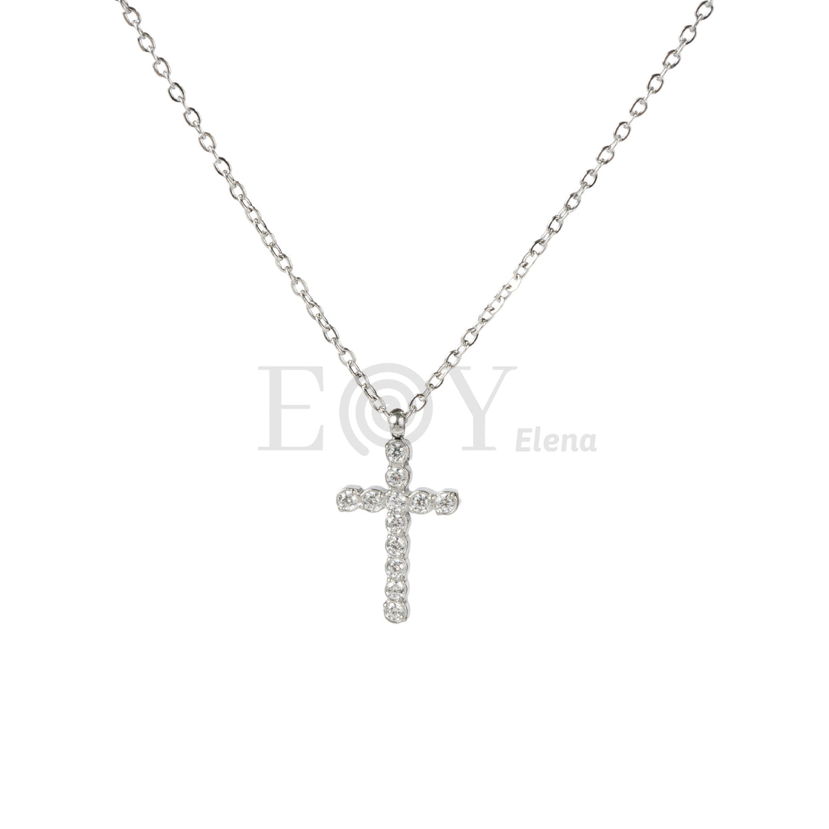 Collar Cruz con Circonitas de Acero Inoxidable