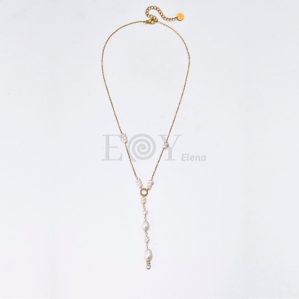 Collar Corbatero con Perlas de Acero Dorado
