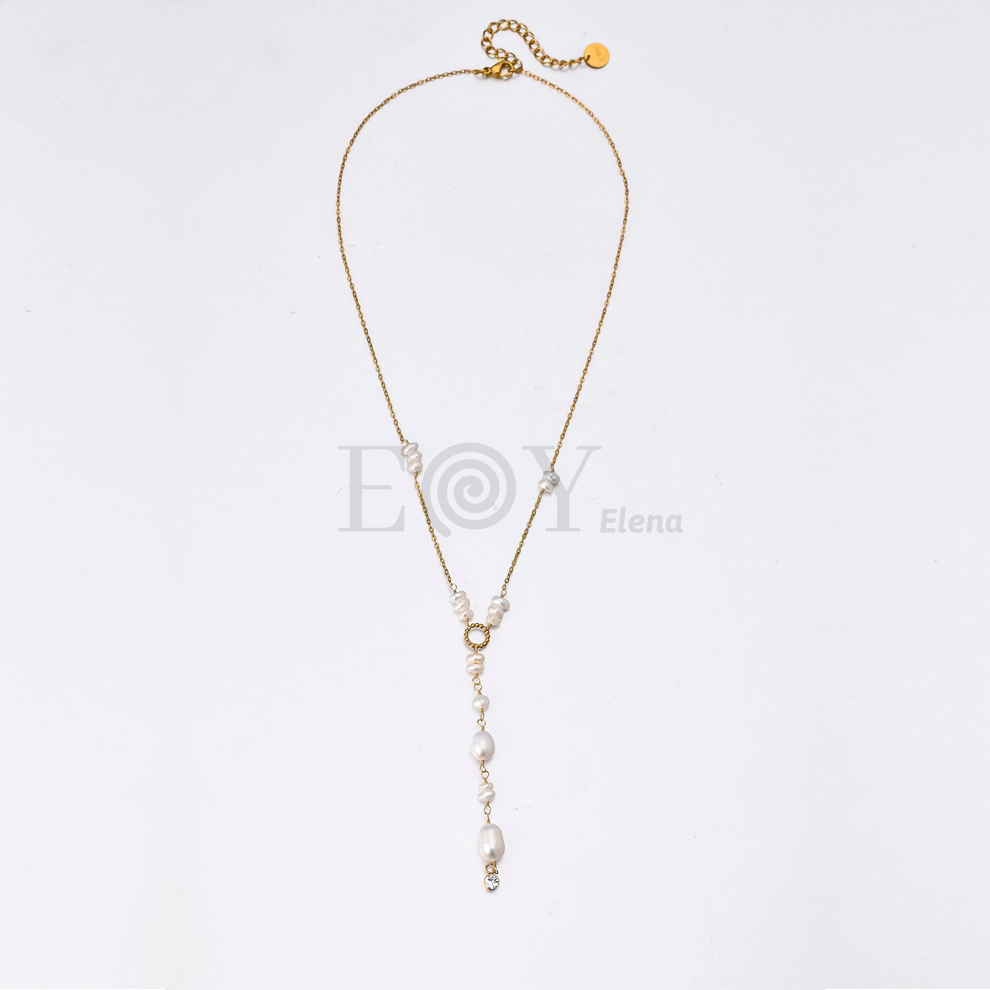 Collar Corbatero con Perlas de Acero Dorado