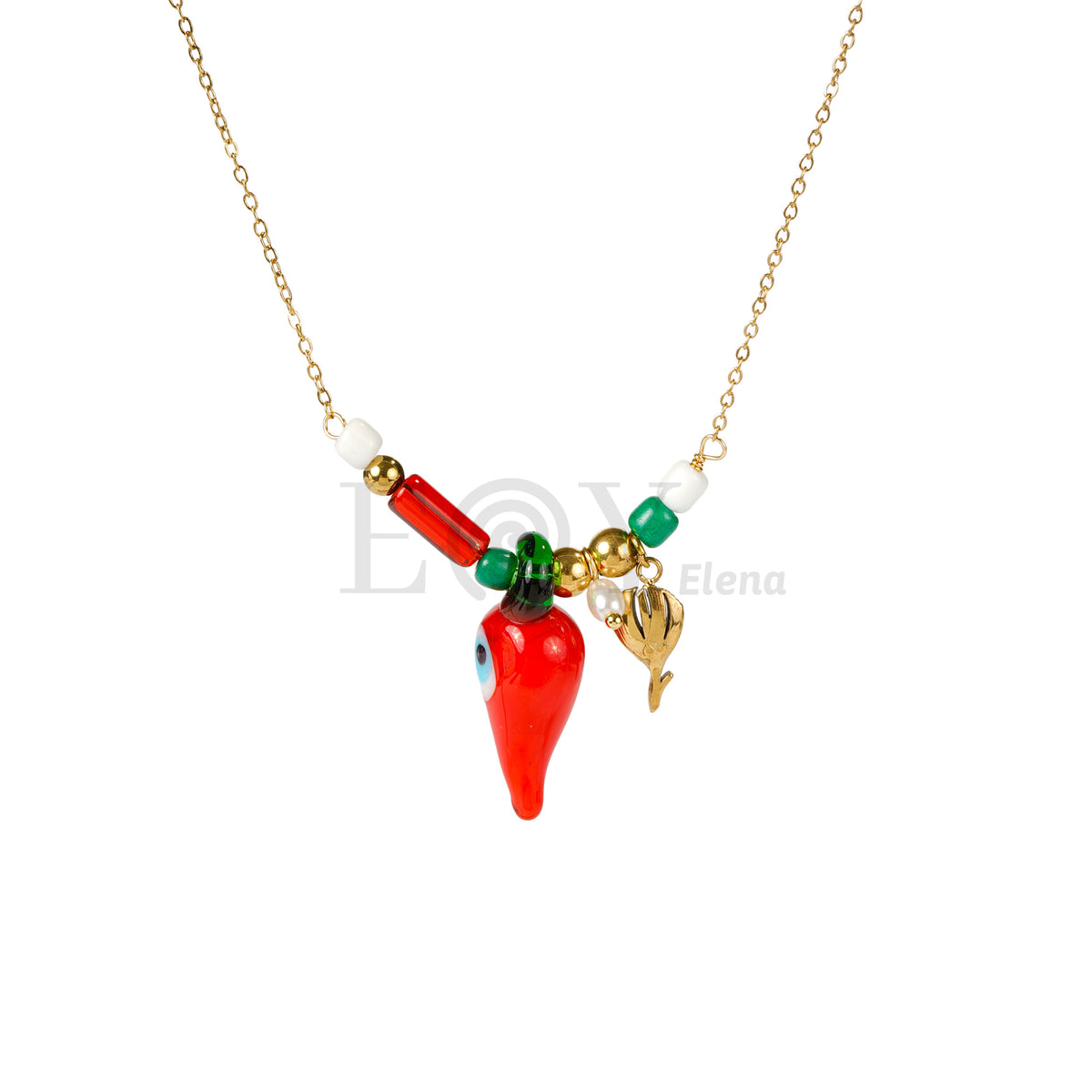 Collar pimiento y piedras colores acero
