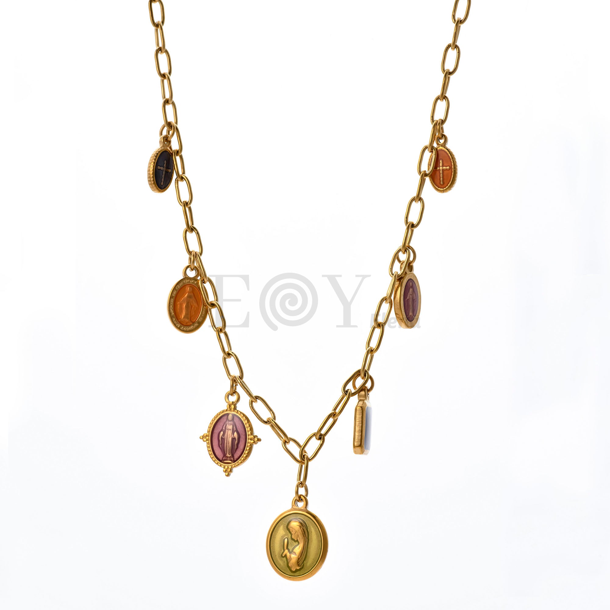 Collar Medallas Religiosas Multicolor de Acero Dorado