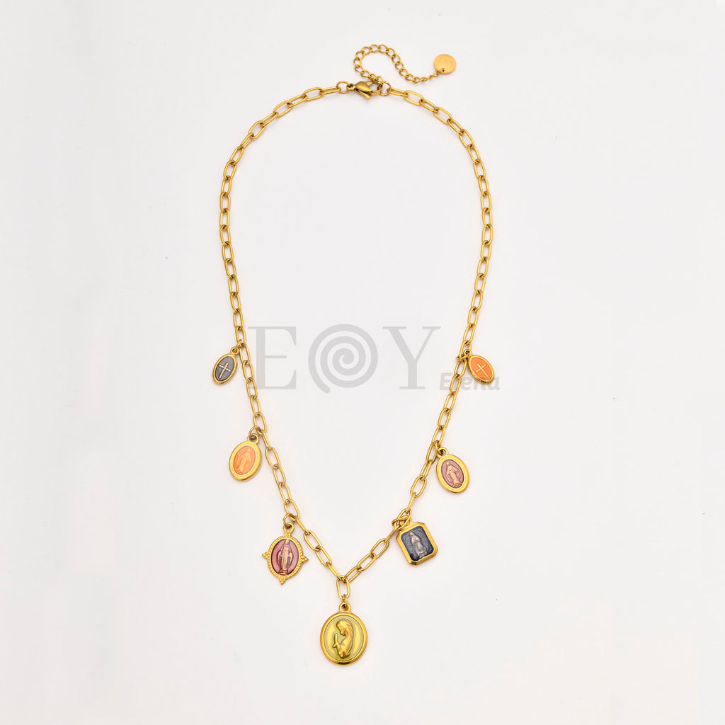 Collar Medallas Religiosas Multicolor de Acero Dorado