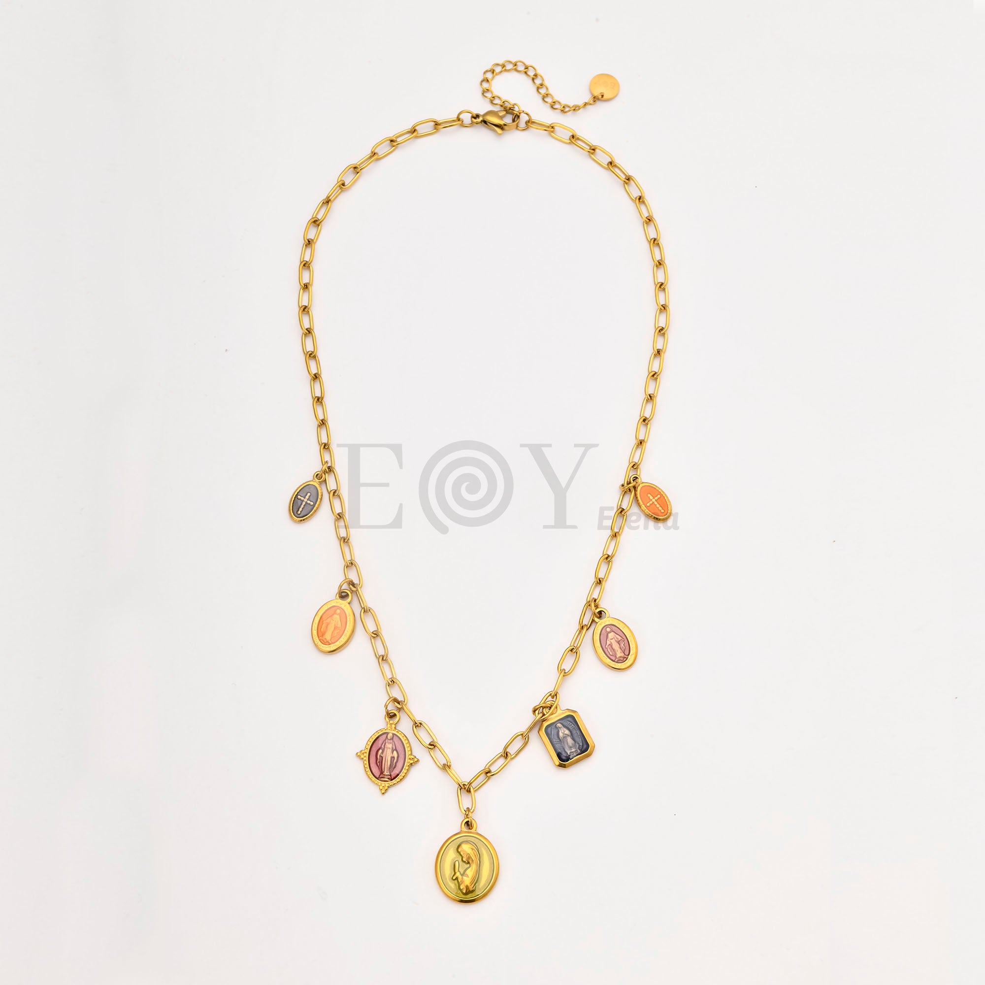 Collar Medallas Religiosas Multicolor de Acero Dorado