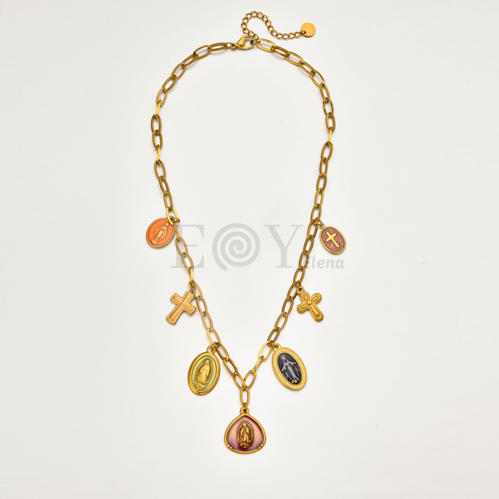 Collar Charms Religiosos Multicolor de Acero Dorado