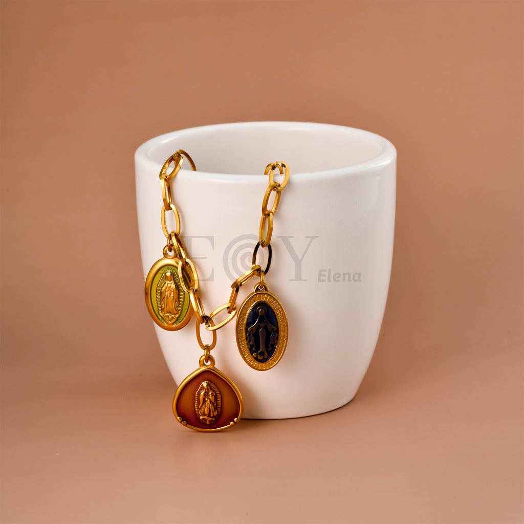 Collar Charms Religiosos Multicolor de Acero Dorado