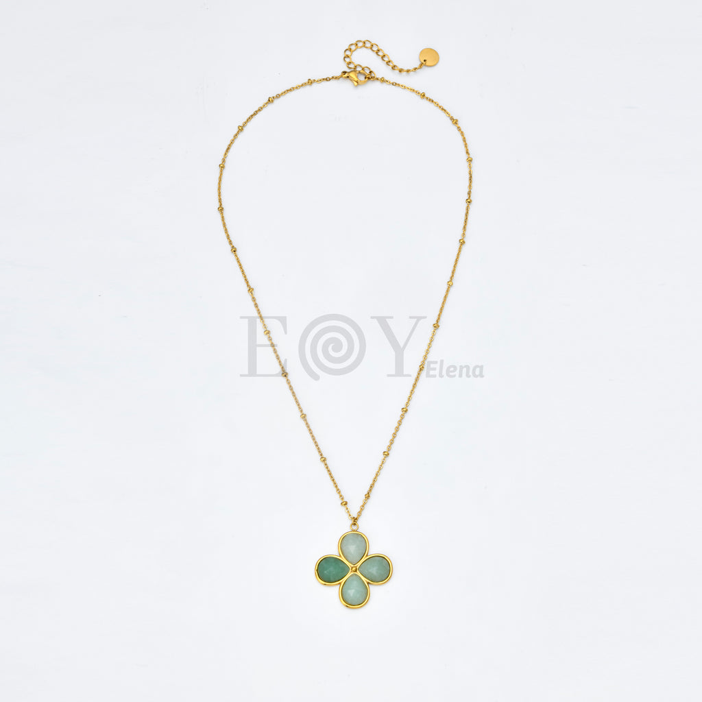 Collar Flor de Piedra de Acero Dorado