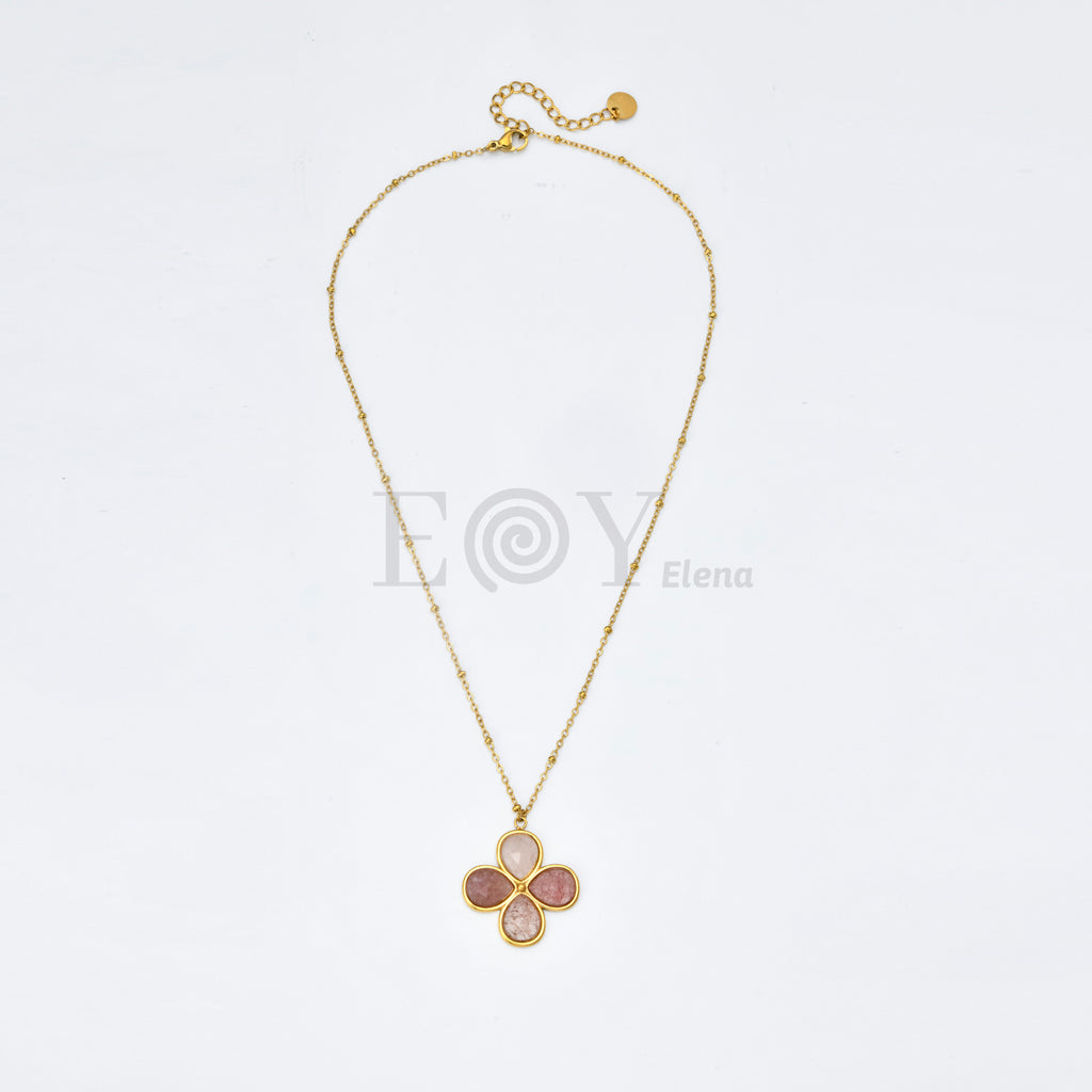 Collar Flor de Piedra de Acero Dorado