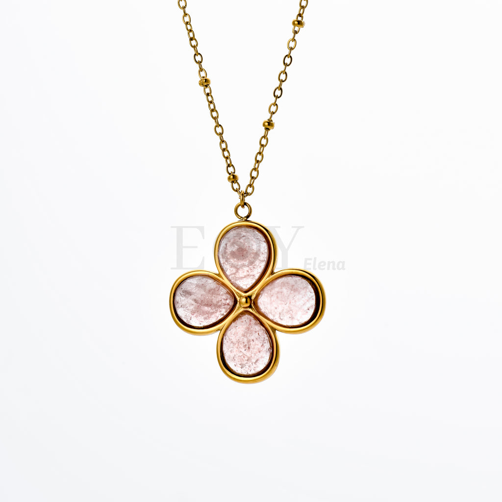 Collar flor con piedra rosa
