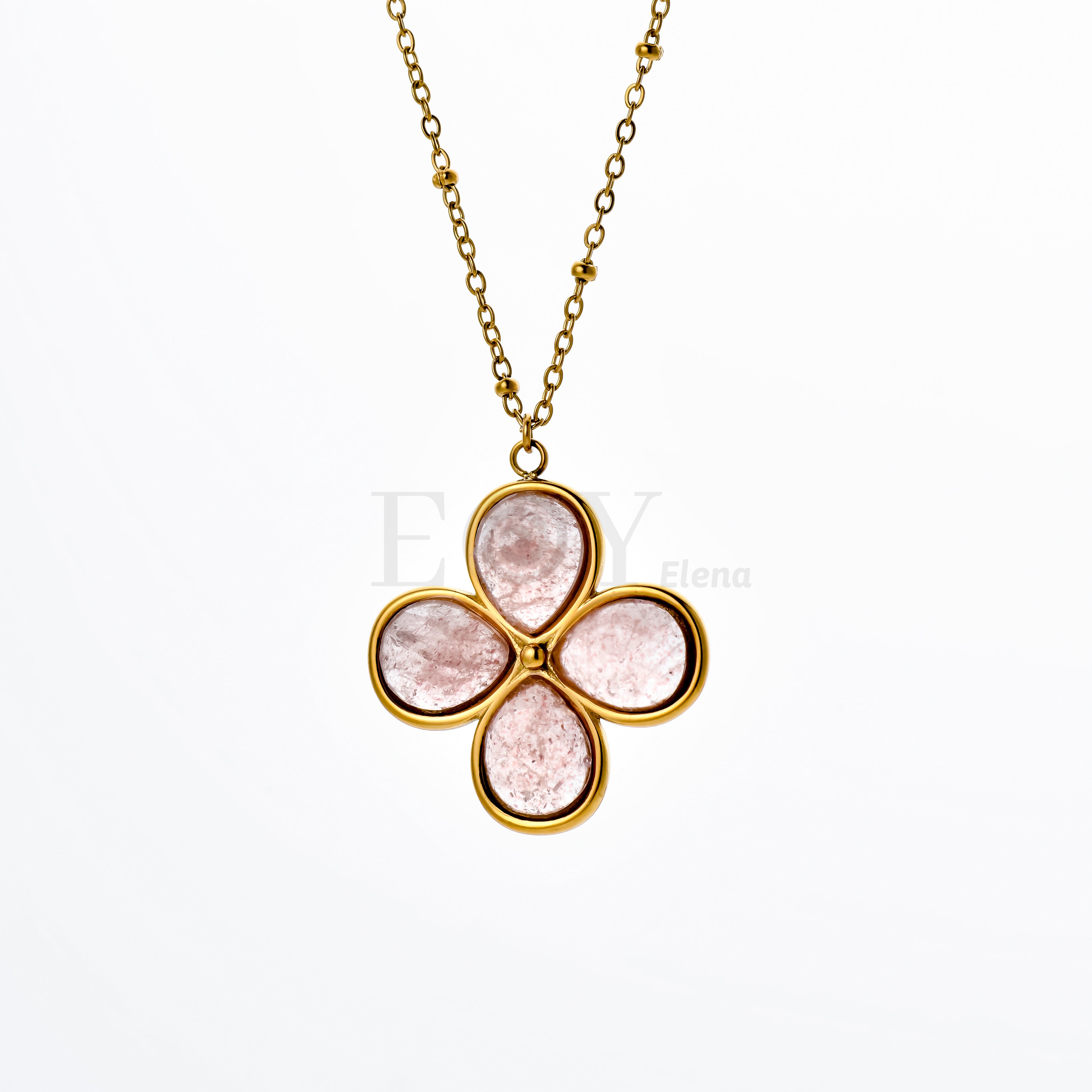 Collar flor con piedra rosa