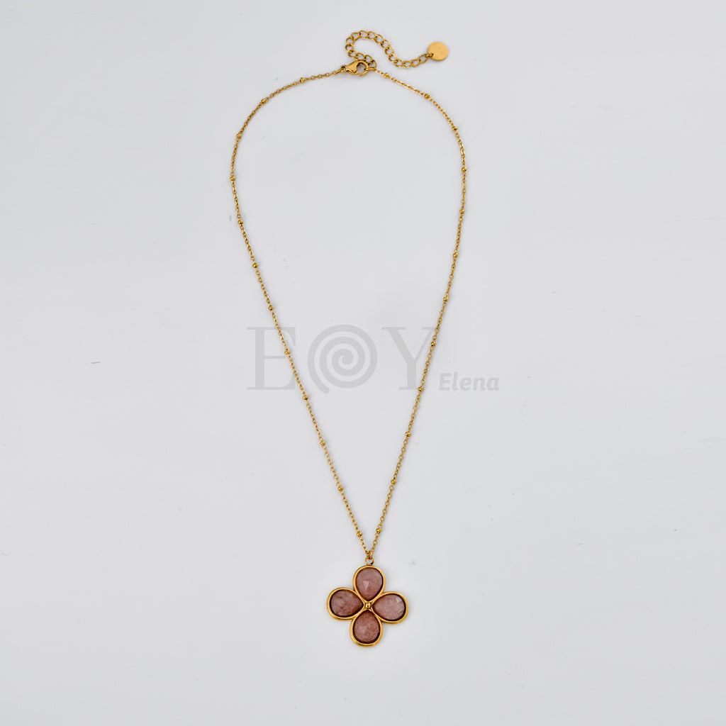 Collar flor con piedra rosa