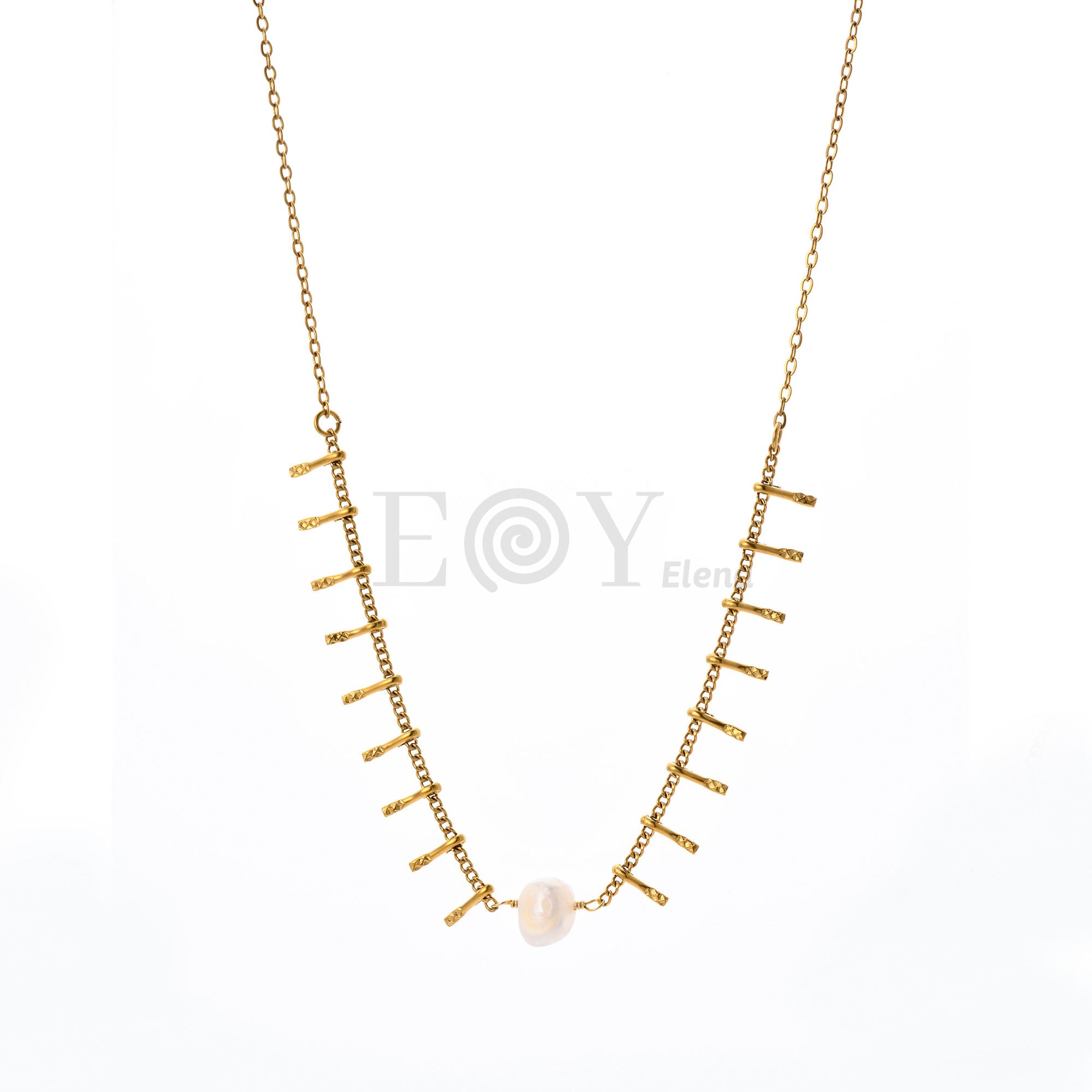 Collar Perla Central de Acero Dorado
