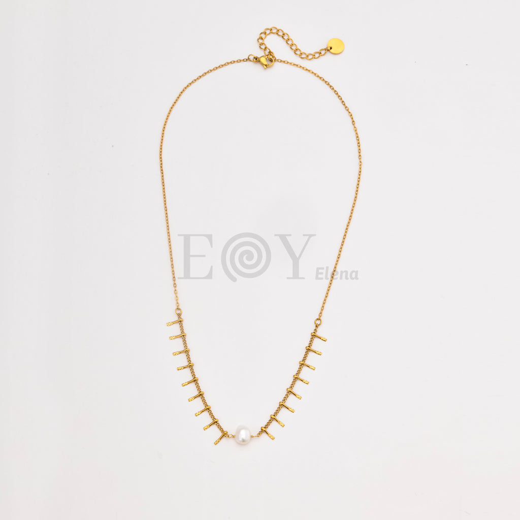 Collar Perla Central de Acero Dorado