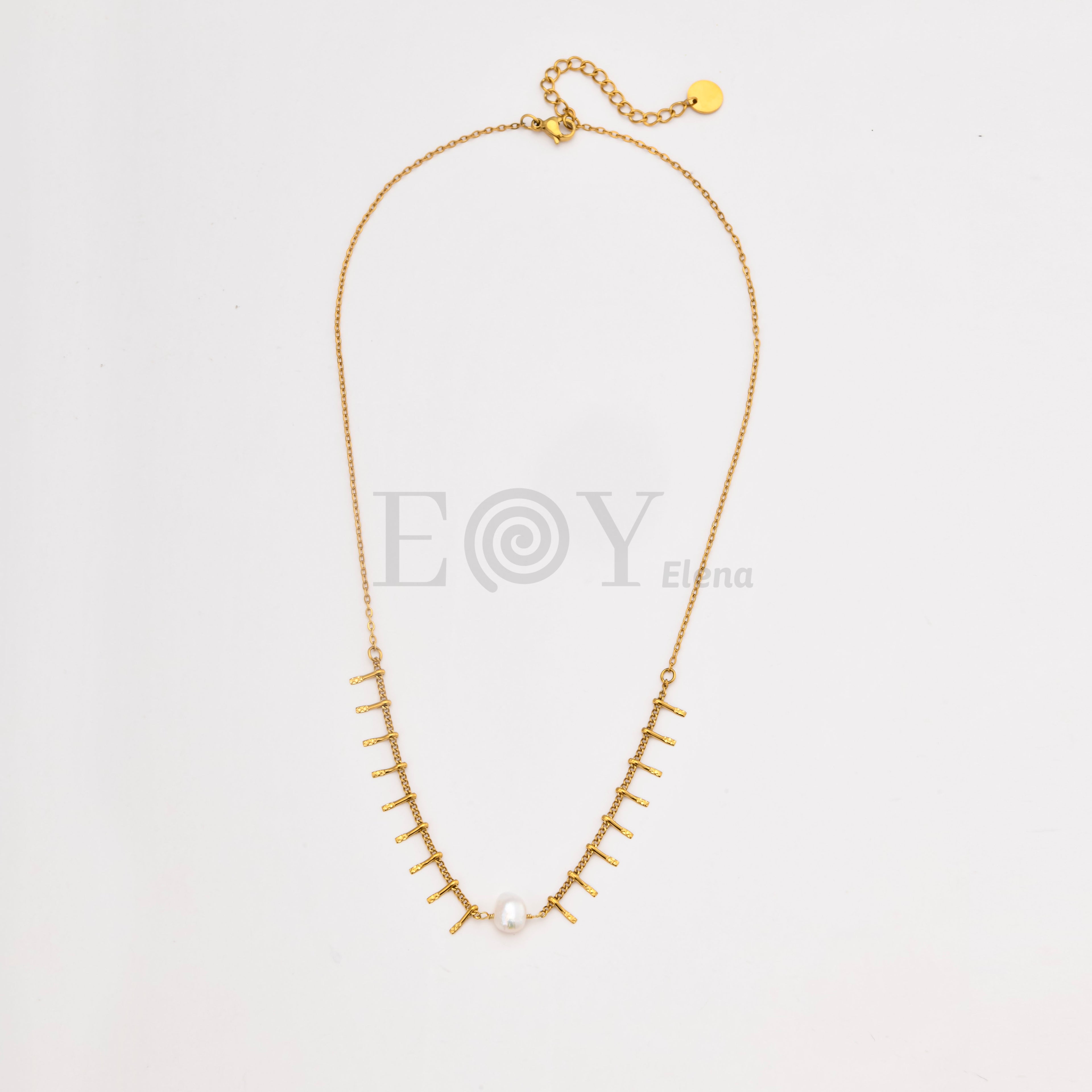 Collar Perla Central de Acero Dorado