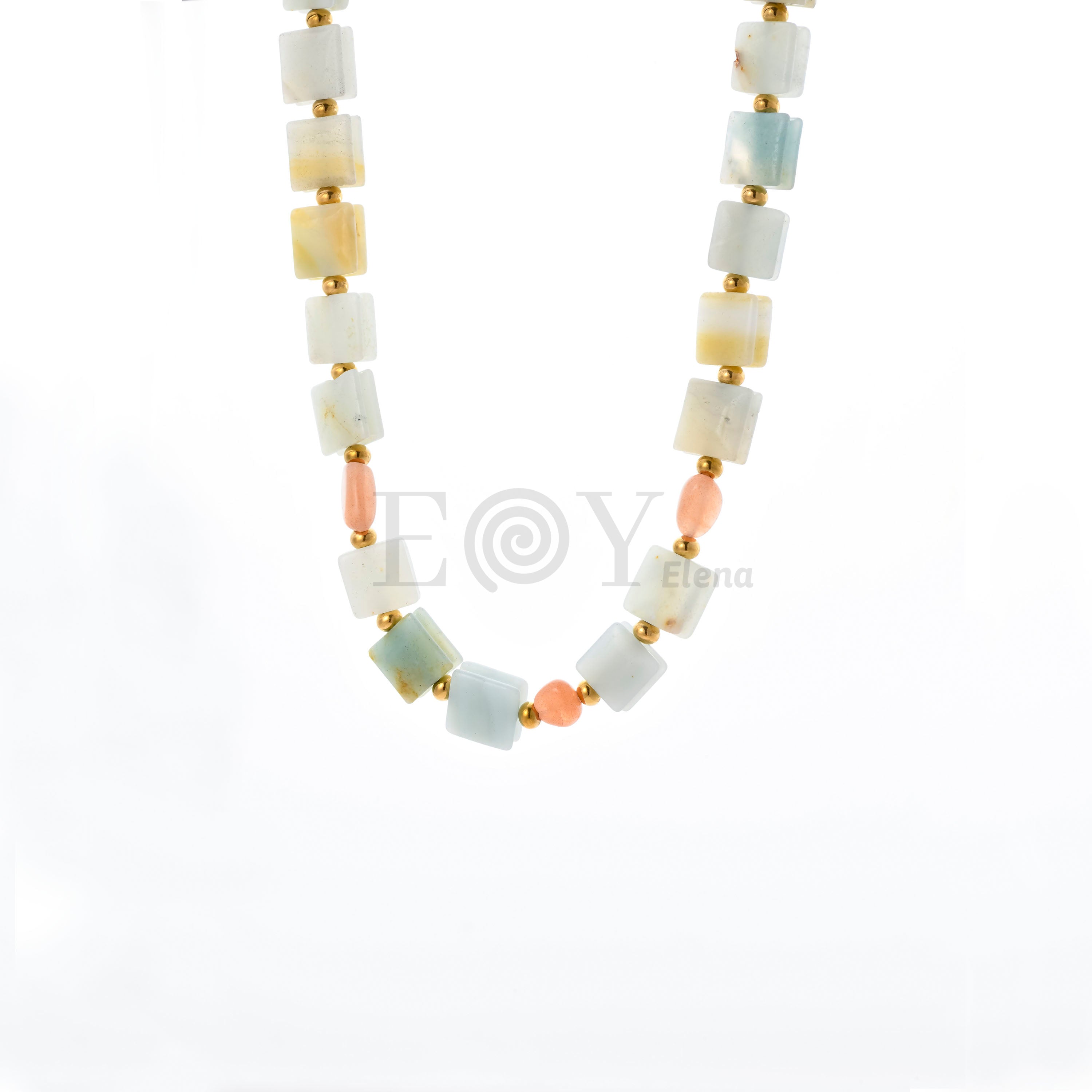 Collar Piedras Naturales Pastel de Acero Dorado