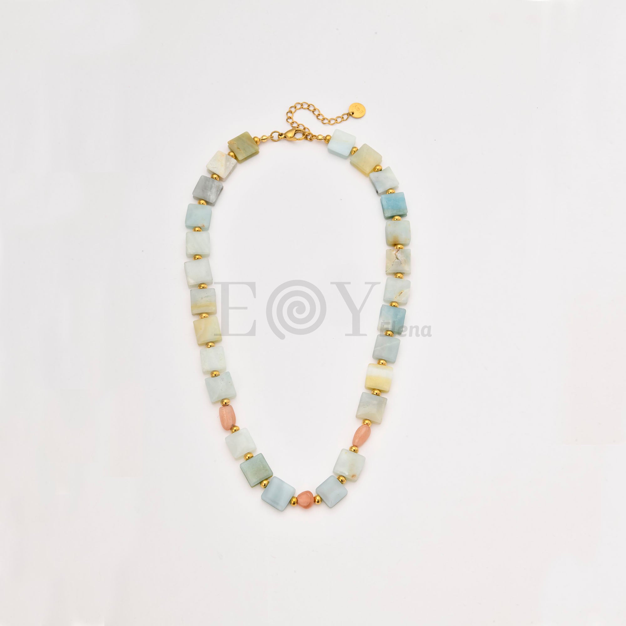 Collar Piedras Naturales Pastel de Acero Dorado