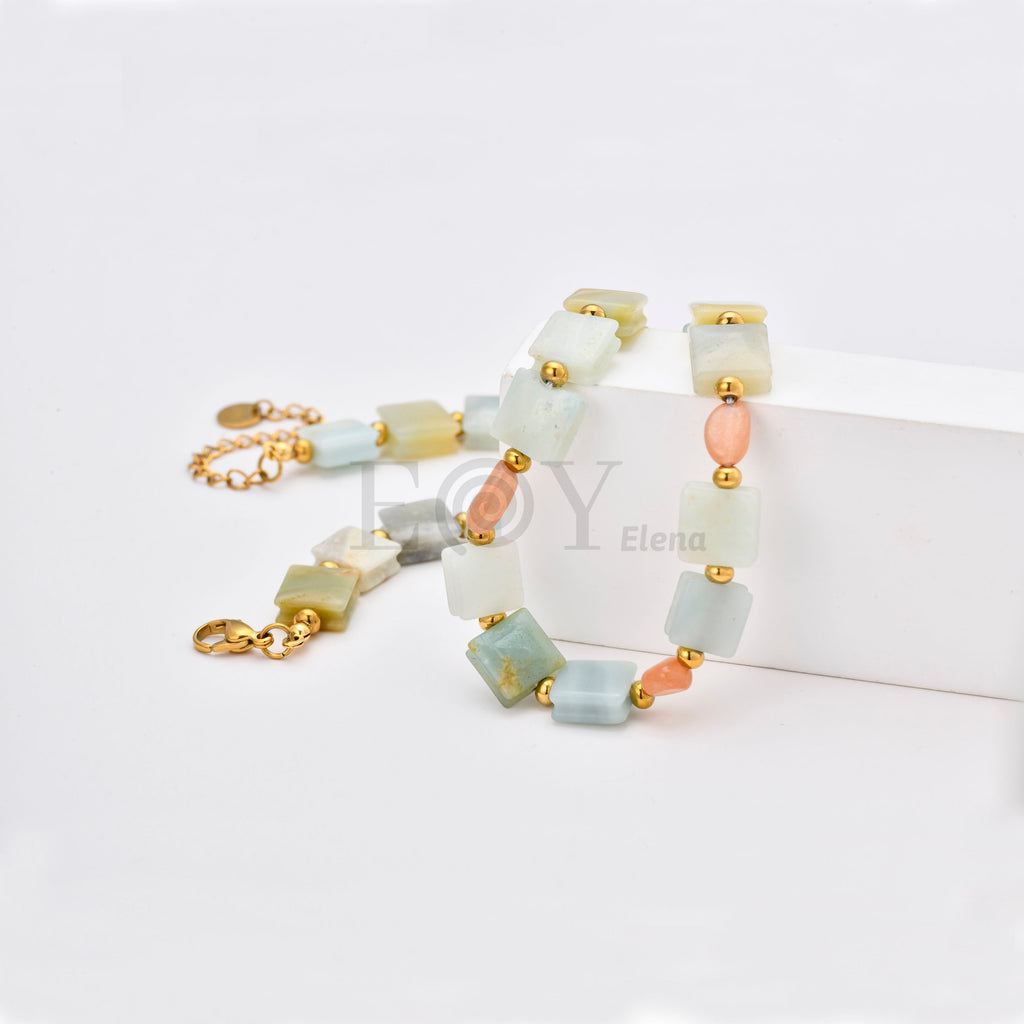 Collar Piedras Naturales Pastel de Acero Dorado