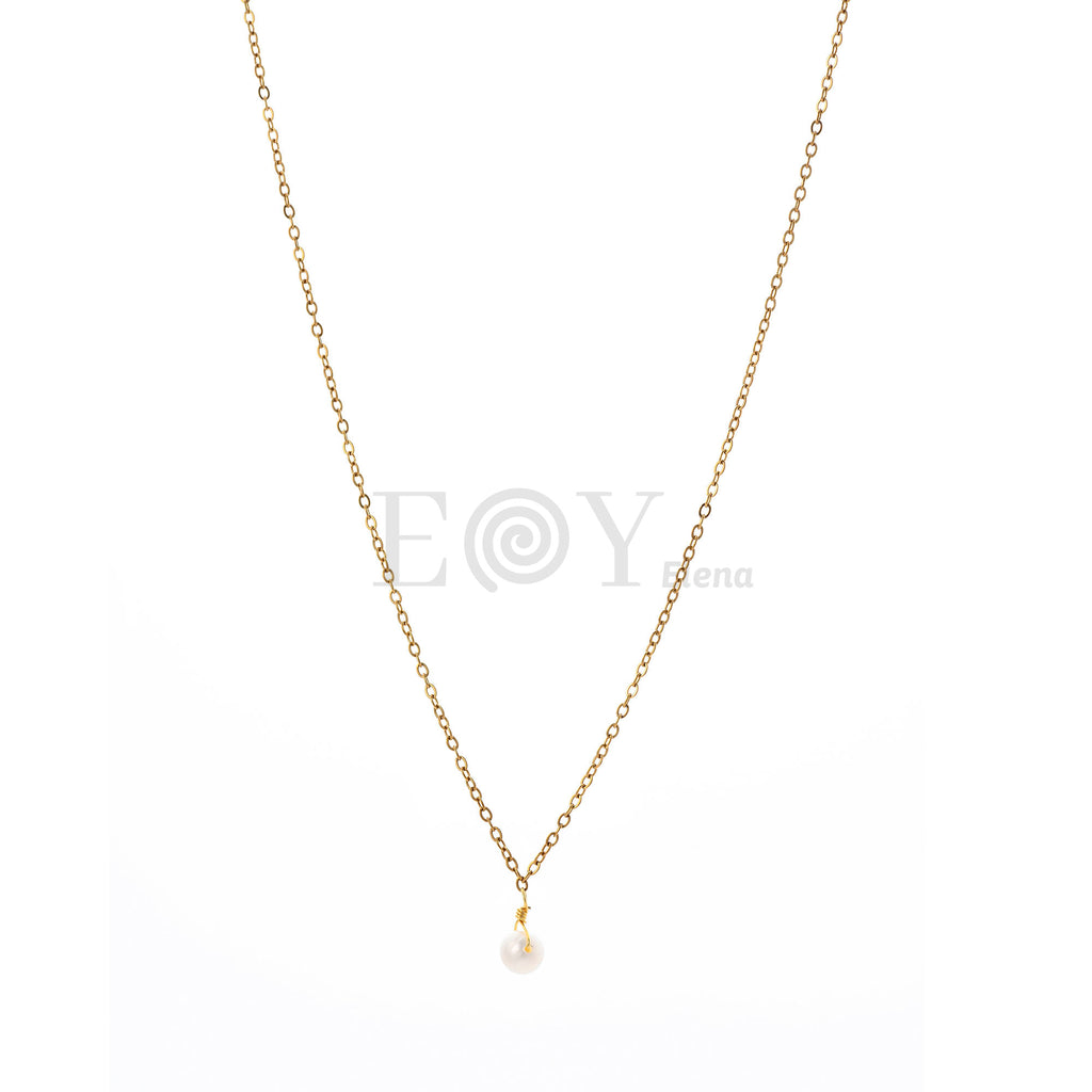 Collar Minimalista Perla Colgante de Acero Dorado