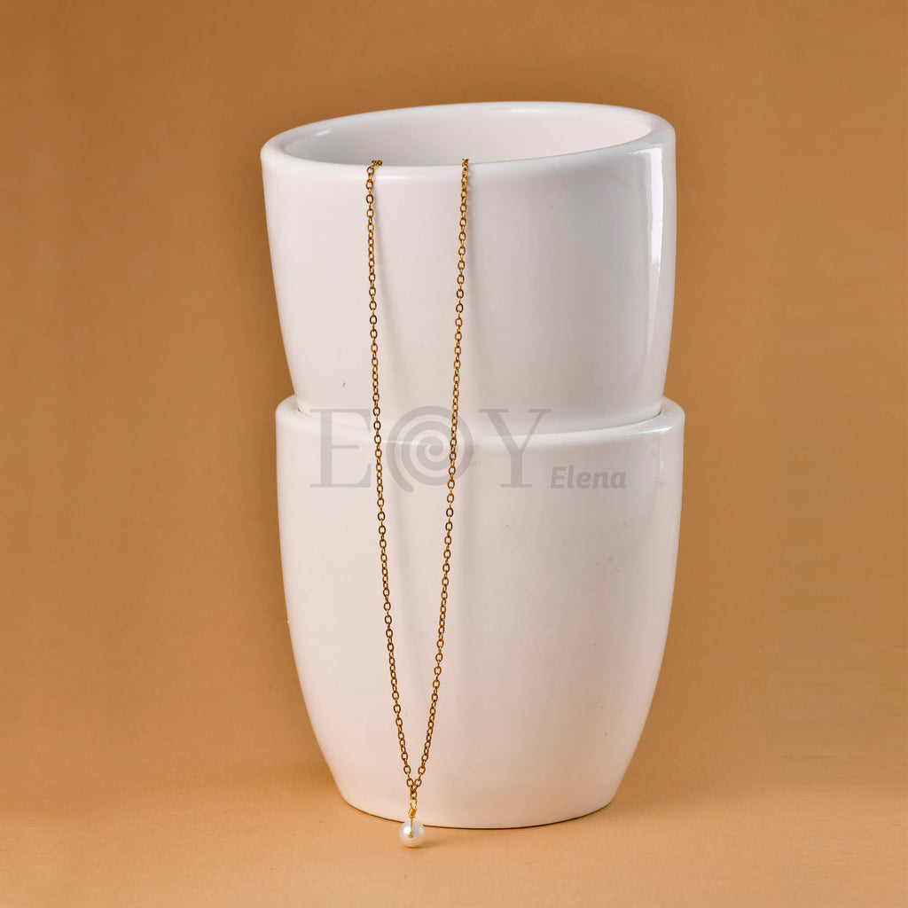 Collar Minimalista Perla Colgante de Acero Dorado