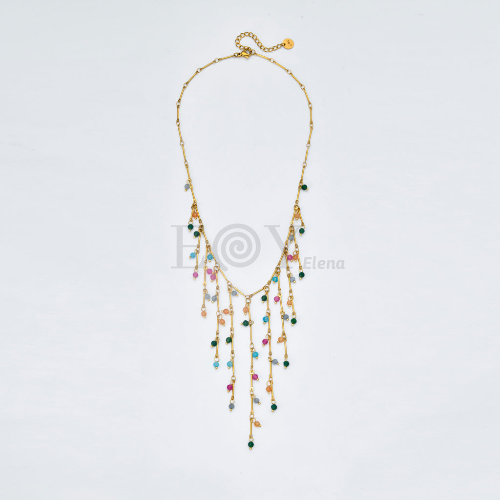 Collar Cascada Multicolor de Acero Dorado