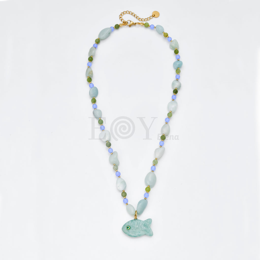 Collar cadena piedras y pez turquesa
