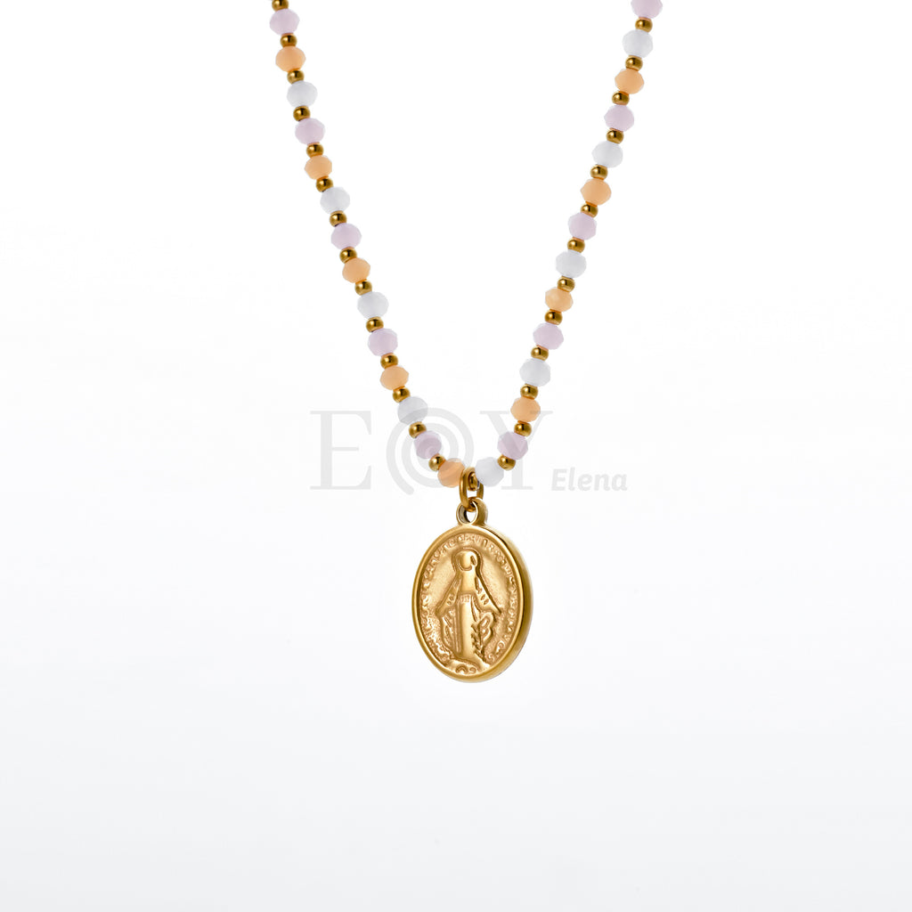 Collar Virgen Milagrosa cadena bolas color