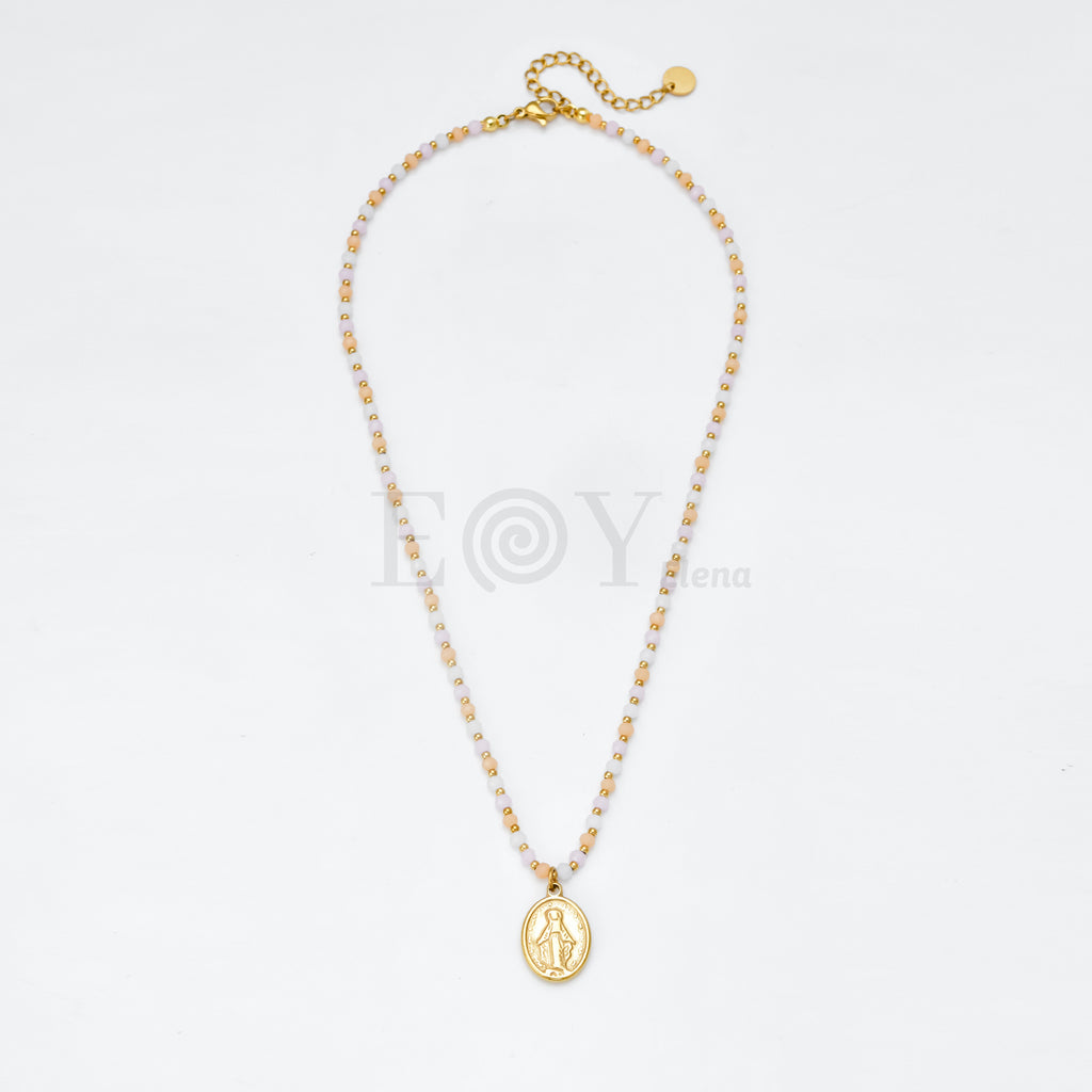 Collar Virgen Milagrosa cadena bolas color