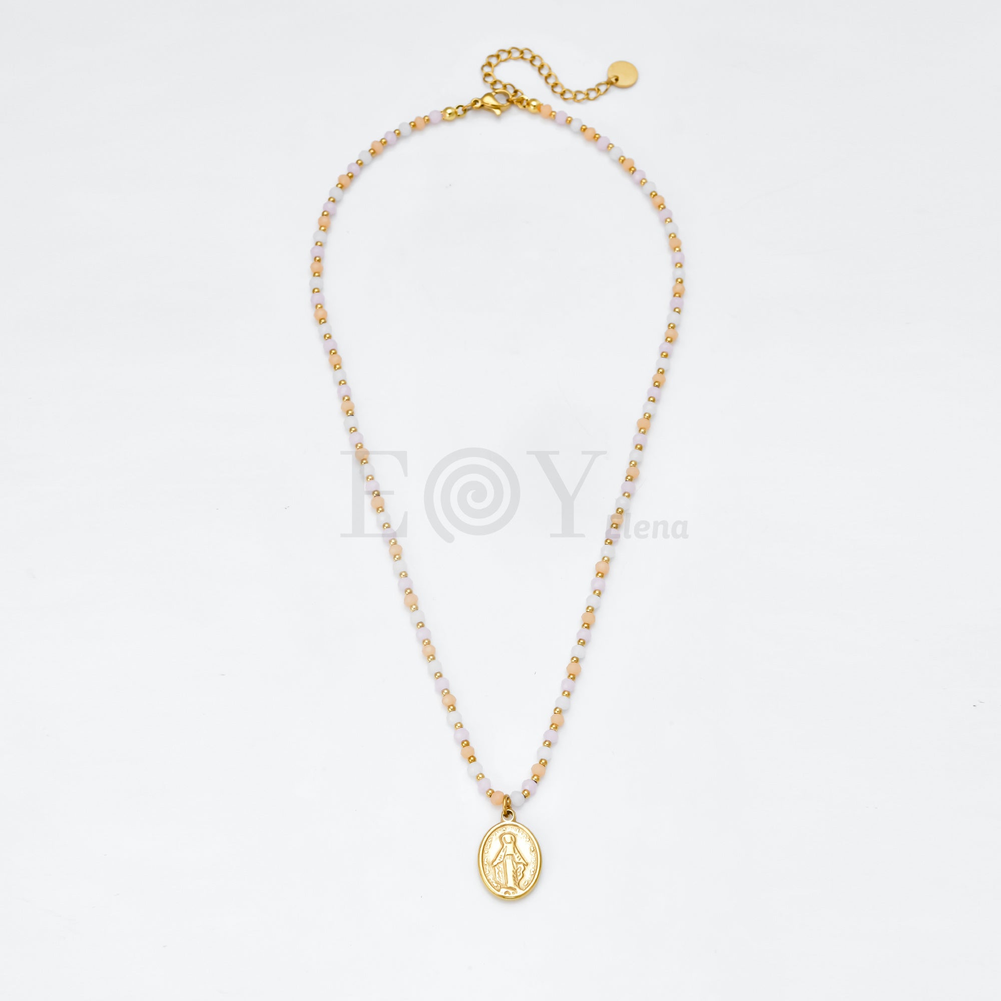Collar Virgen Milagrosa cadena bolas color