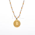 Collar medalla San Benito cn cadena color pastel