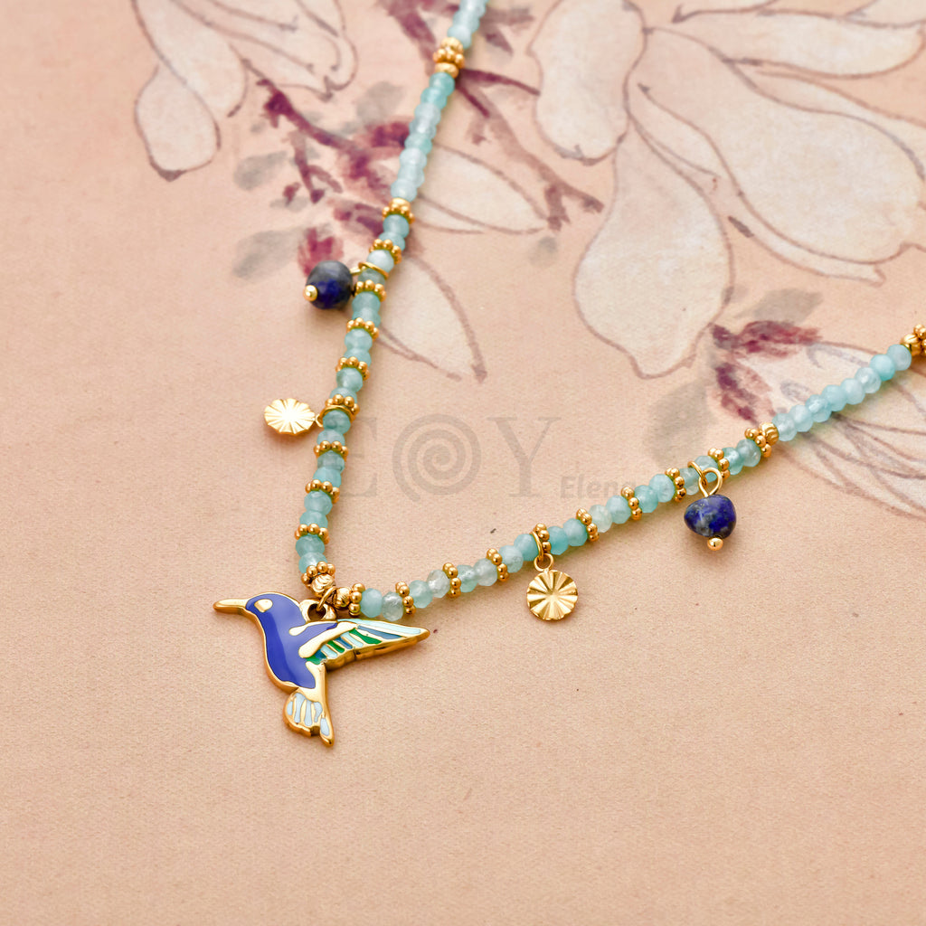 Collar pájaro con cadena piedras