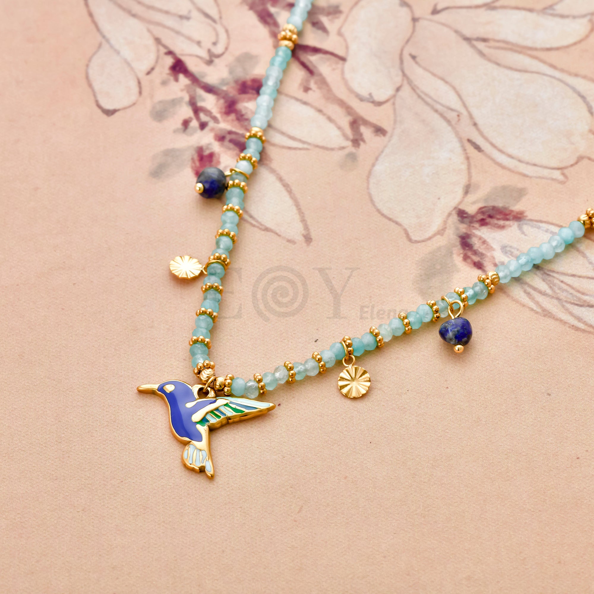 Collar pájaro con cadena piedras
