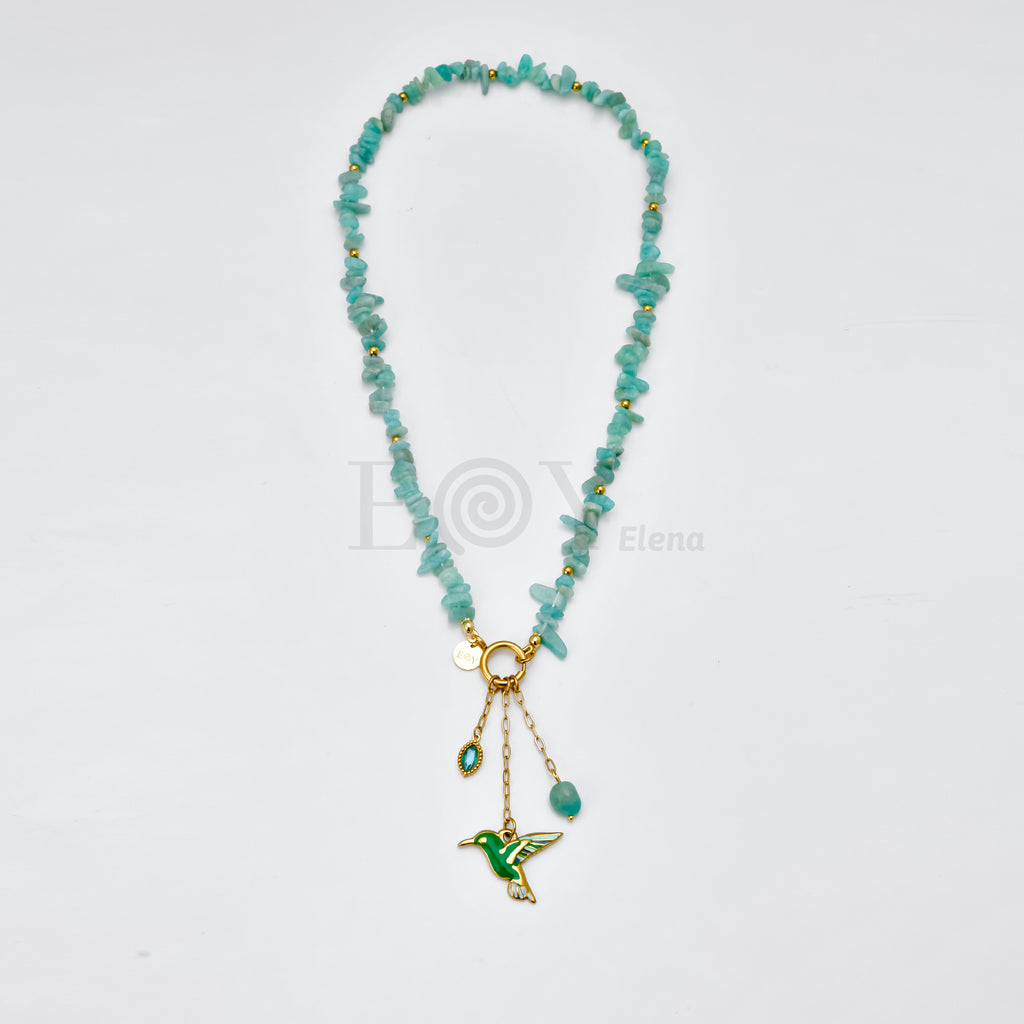 Collar piedras turquesa y pájaro