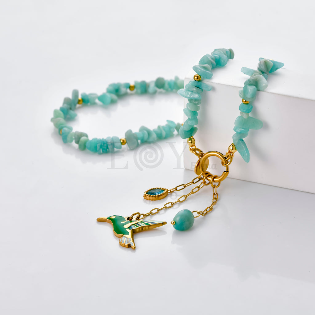 Collar piedras turquesa y pájaro