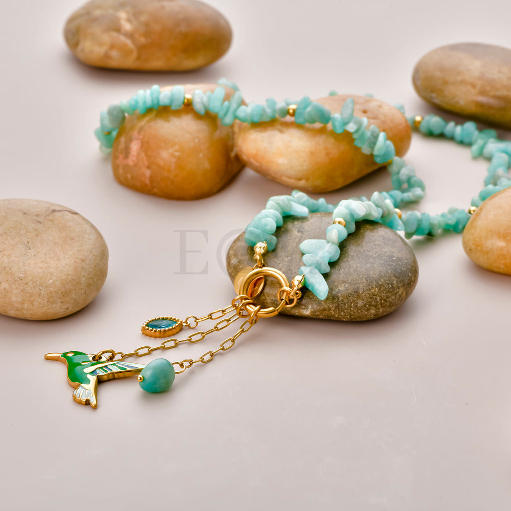 Collar piedras turquesa y pájaro