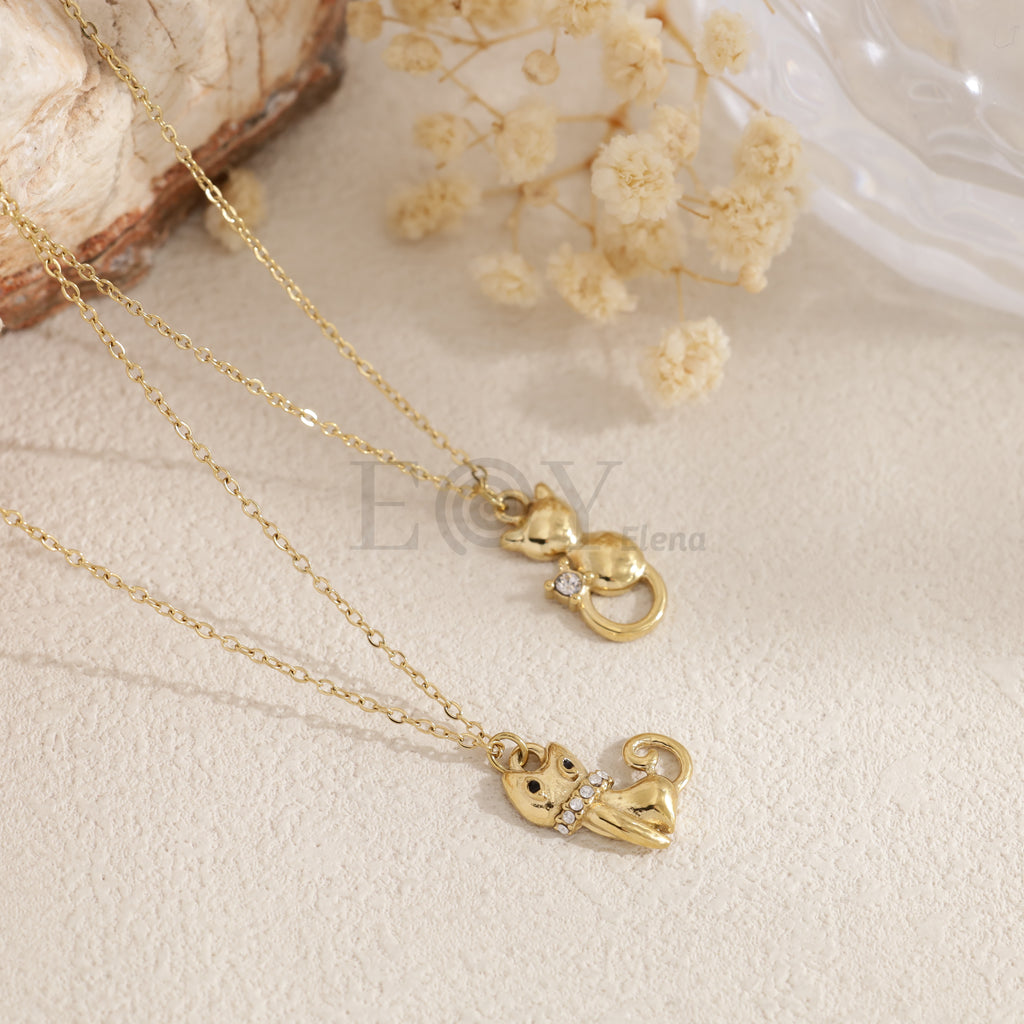 Collar gato dorado con circonitas