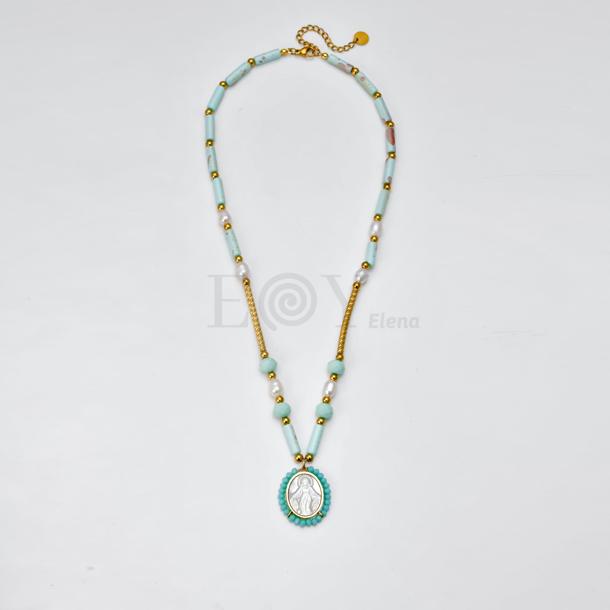 Collar Virgen Milagrosa con piedras turquesas
