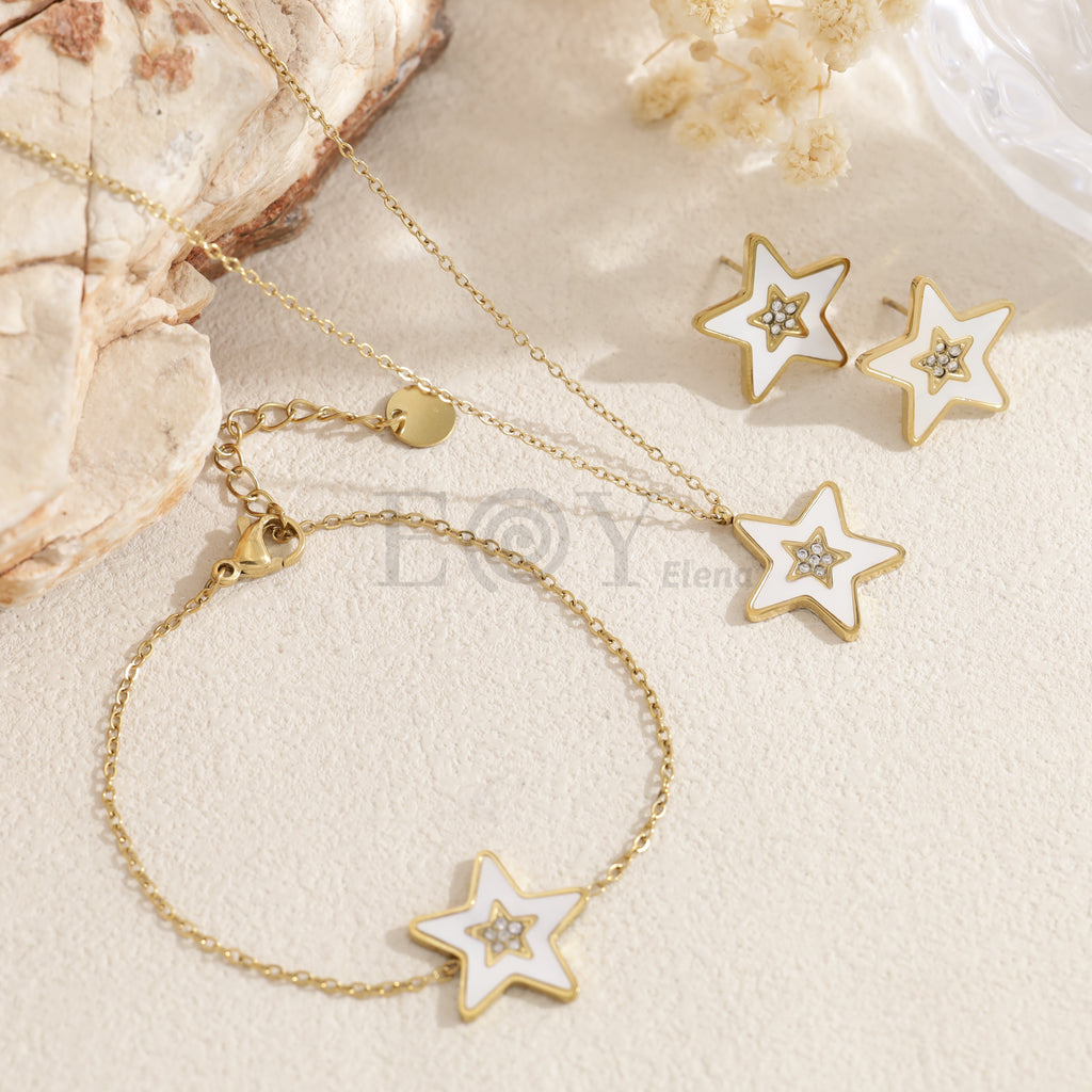 Pendientes estrella blanca dorada