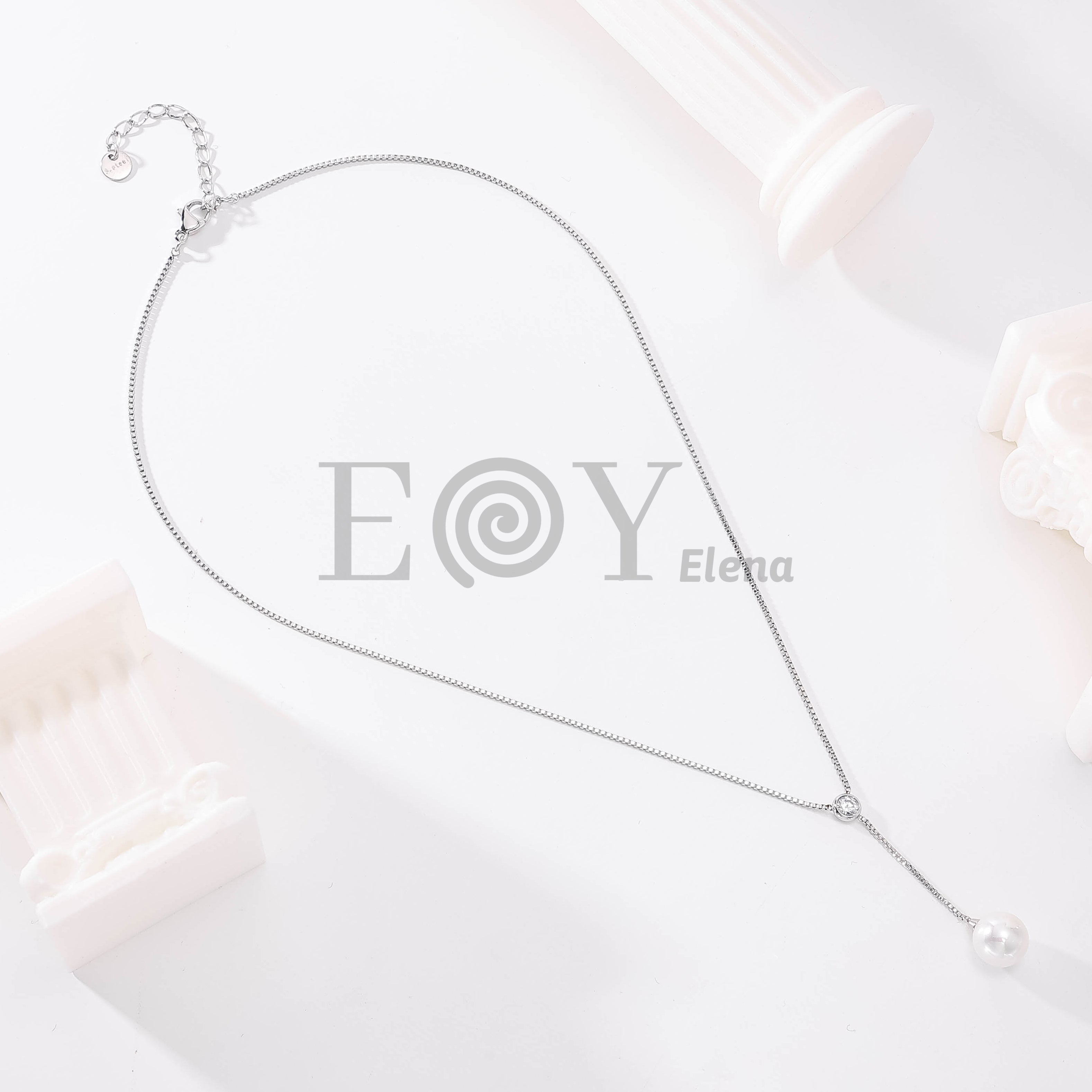 Collar Perla y Circonita de Acero Inoxidable