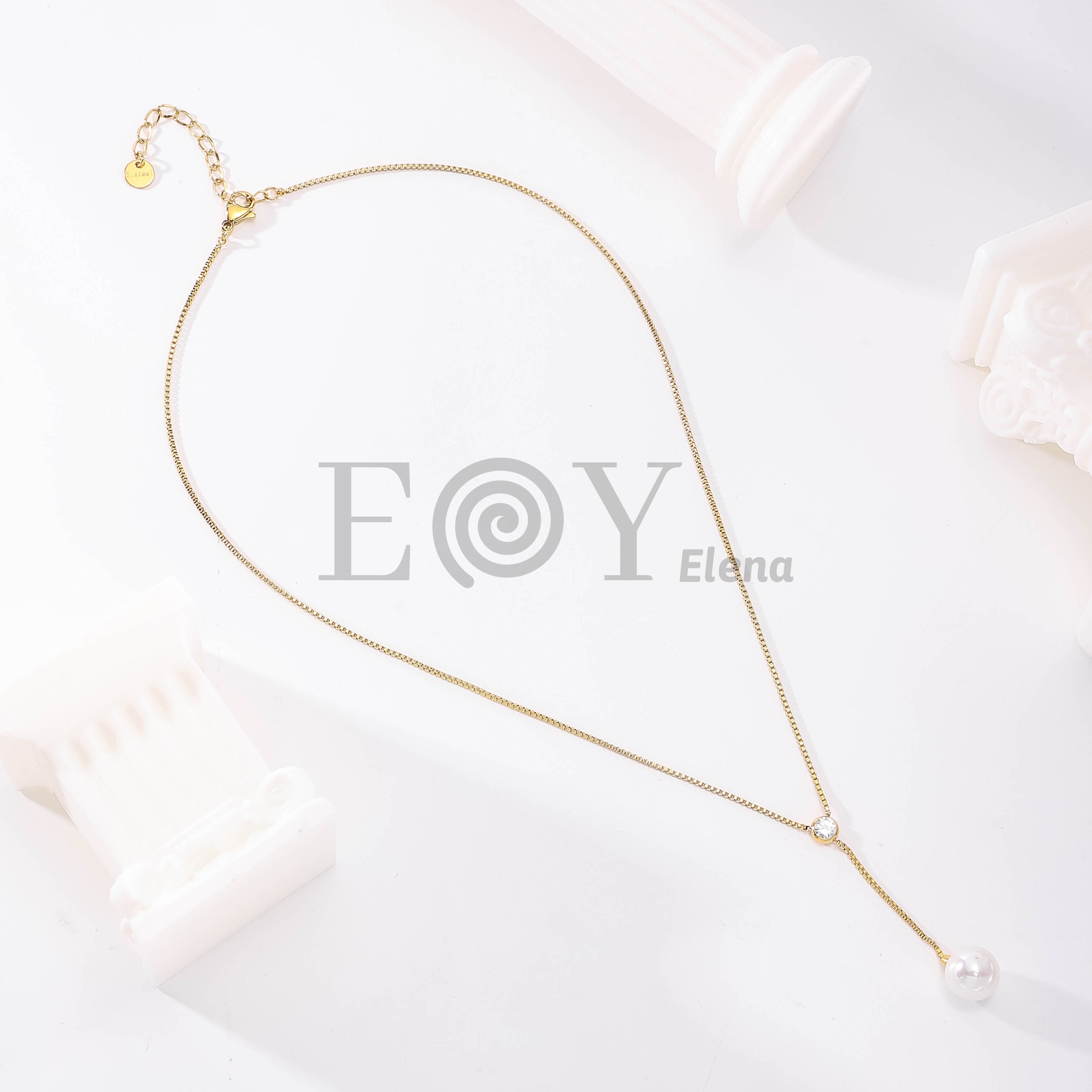 Collar Perla y Circonita de Acero Inoxidable
