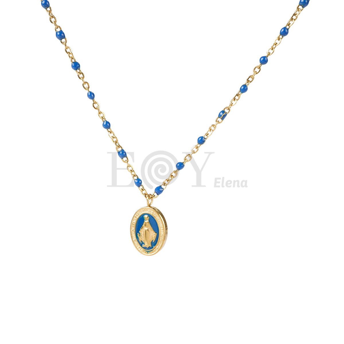 Collar Virgen Milagrosa bolitas colores acero