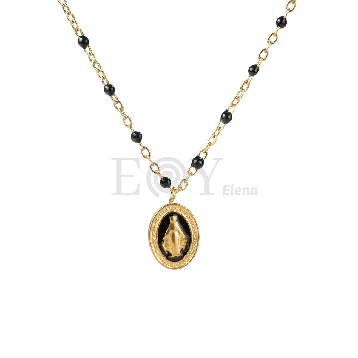 Collar Virgen Milagrosa bolitas colores acero