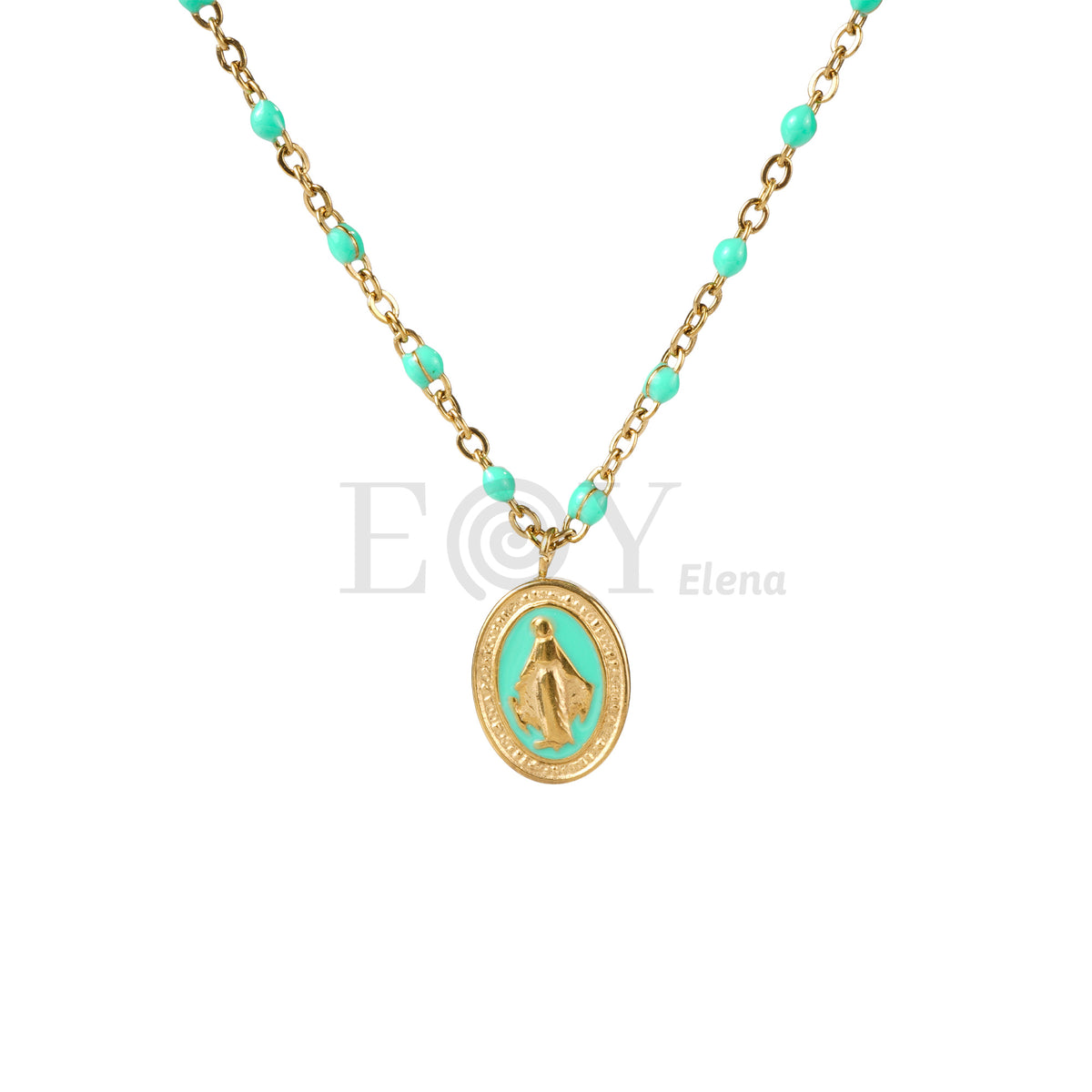 Collar Virgen Milagrosa bolitas colores acero