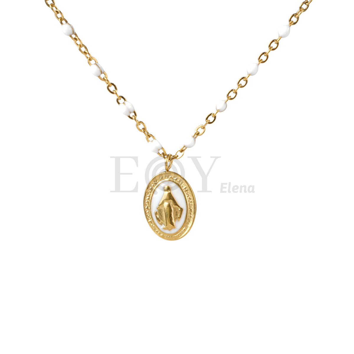 Collar Virgen Milagrosa bolitas colores acero