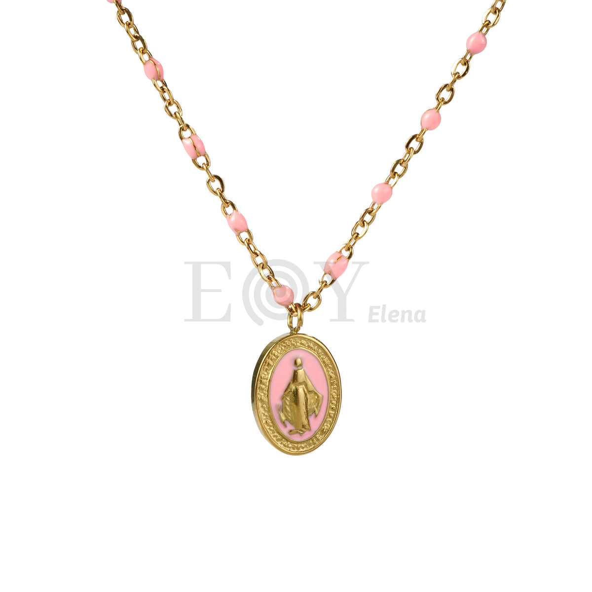 Collar Virgen Milagrosa bolitas colores acero