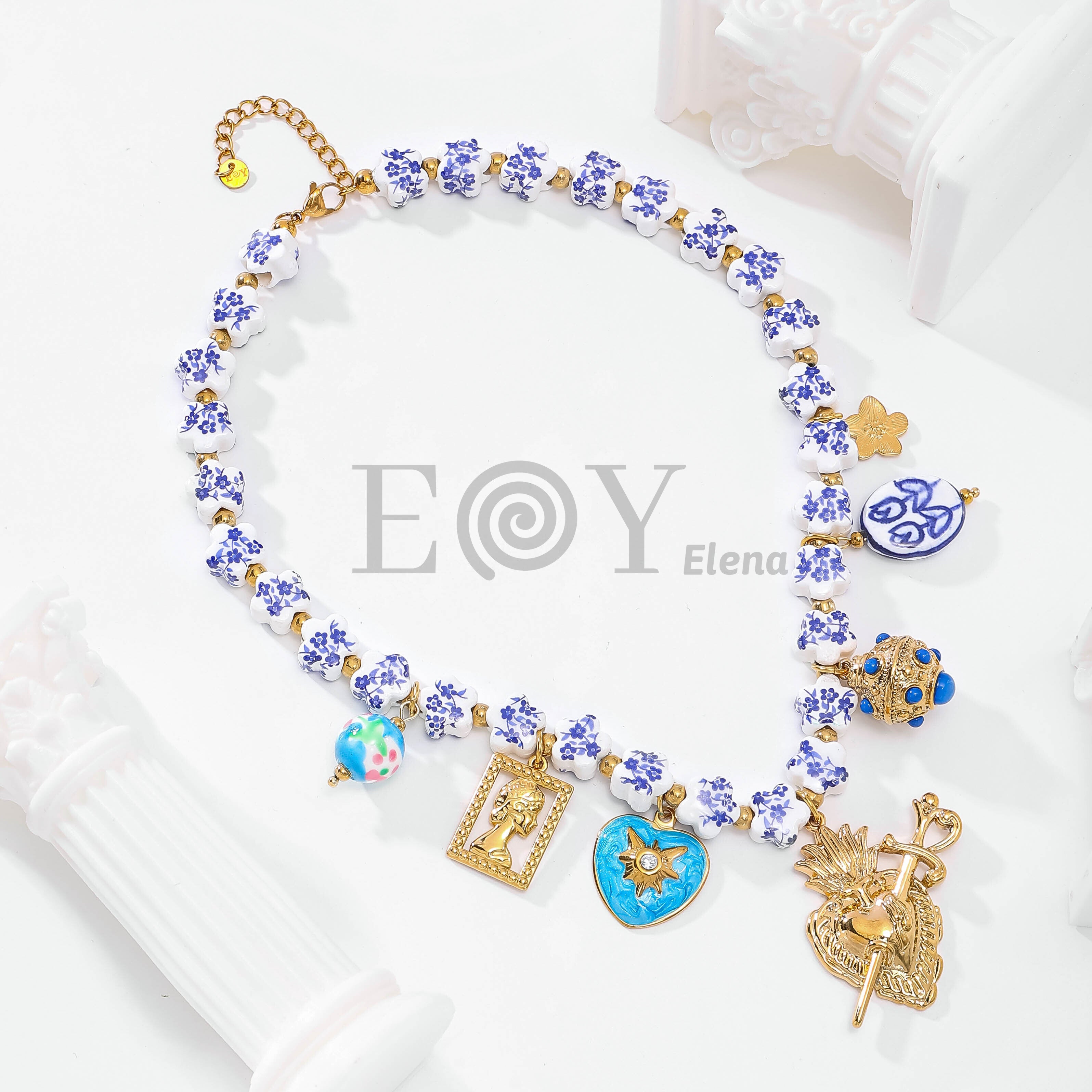 Collar corazón con flecha y charms