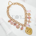 Collar corazón grande y charms rosas