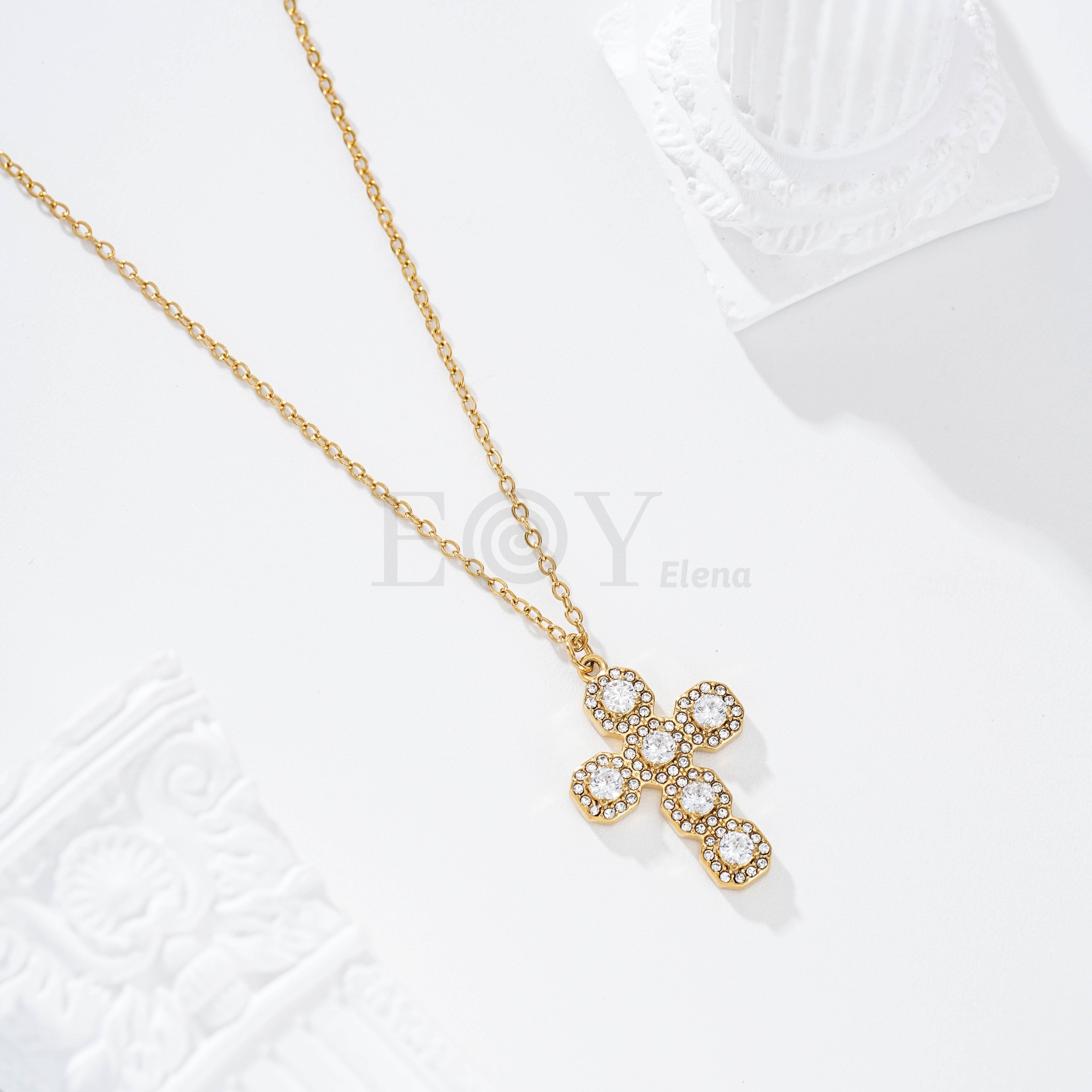 Collar cruz circonitas acero