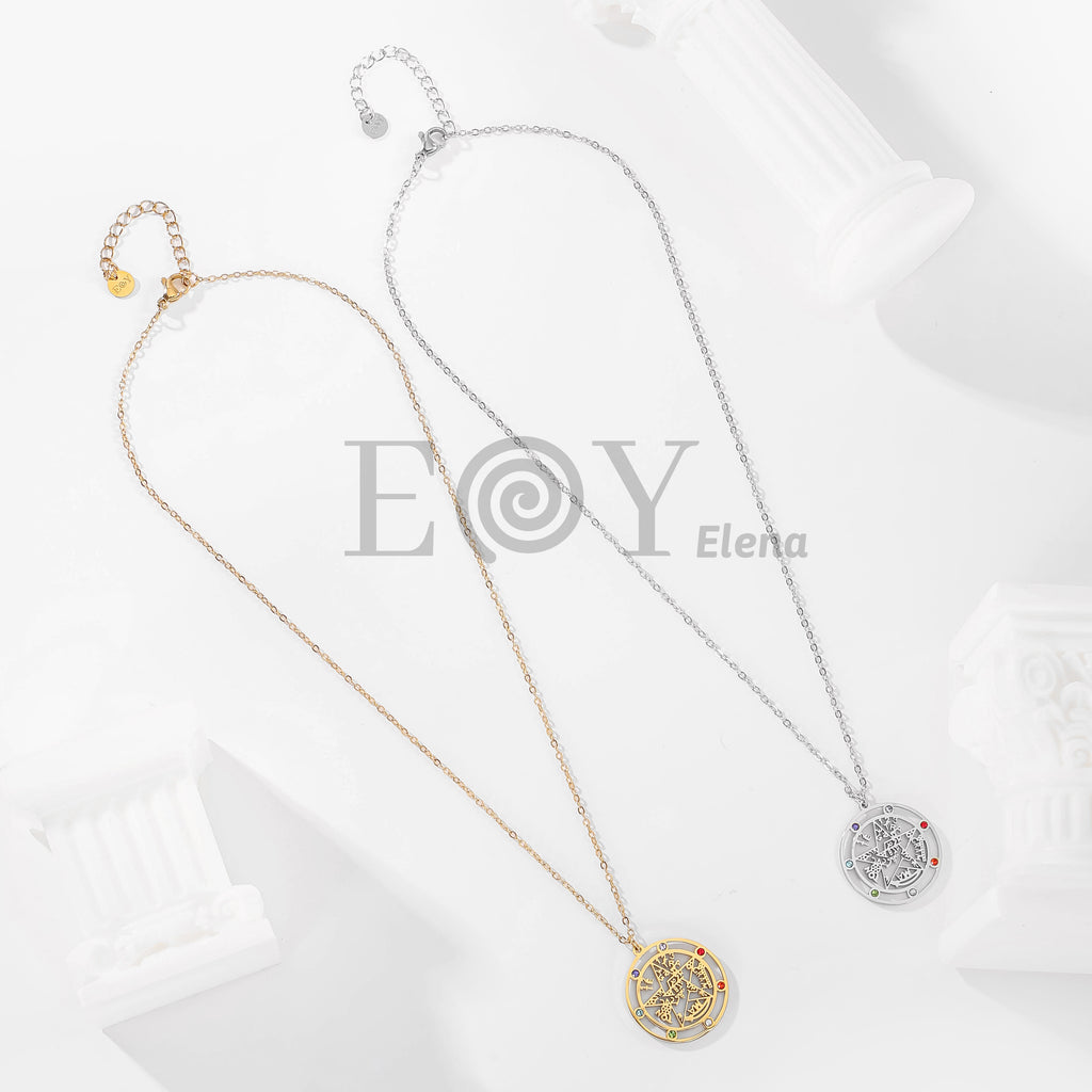 Collar de estrella con símbolos y circonitas multicolor